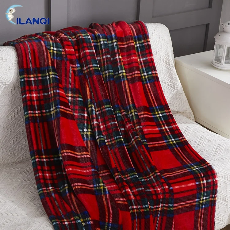 2020 Popular Anti Pilling Red And Black Plaid Printed Thick Warm Flannel Fleece Spring/Autumn Throw Blanket