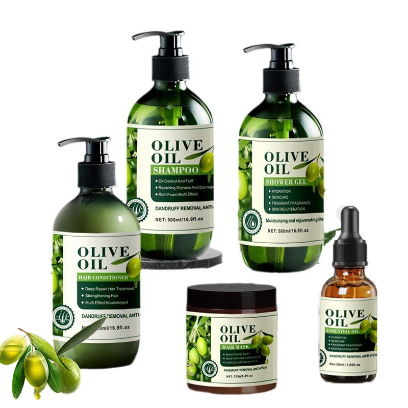 Private brand olive oil anti-dandruff anti-itch shampoo oil control repair conditioner wash and care set