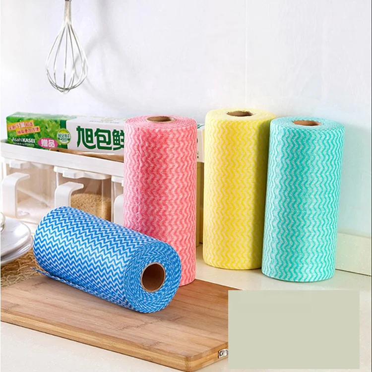 50pcs/ Roll Non-Woven Fabric Washing Cleaning Cloth Towels Kitchen Towel Disposable Striped Practical Rags