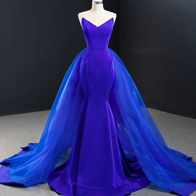 Платье queensdress из Мягкого Тюля со съемным шлейфом ярко-голубое платье-Русалка крепа с открытыми плечами и глубоким v-образным вырезом для свадебных встреч вечеринок