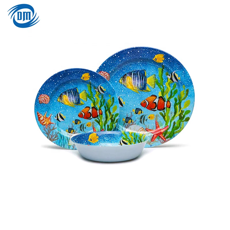 Dinnerware Sea World Print Melamine Dinner Set For 4 People Camping