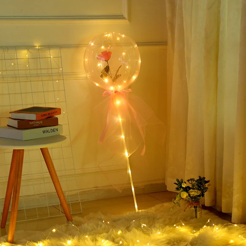 Kiaye Wholesale Bobo Led Light  Rose Flower Valentines Decoration Ballons