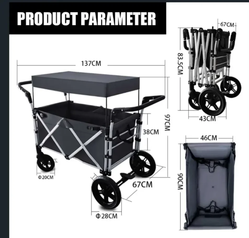 Portable Folding Wagon Stainless Steel Trolley Heavy Duty Utility Cart For Garden And Shopping