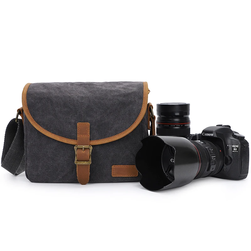 
Wholesale personalized vintage canvas leather padded small crossbody camera bag 