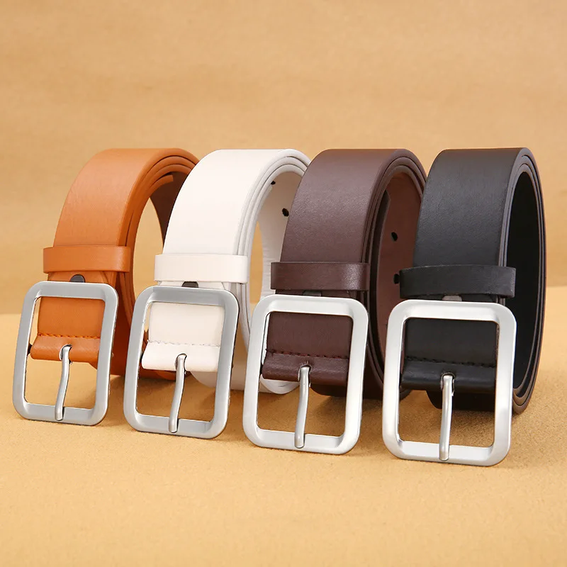 Buckles Silver Pin Belt Fashion Luxury Business Men Black Cowhide Leather Belt