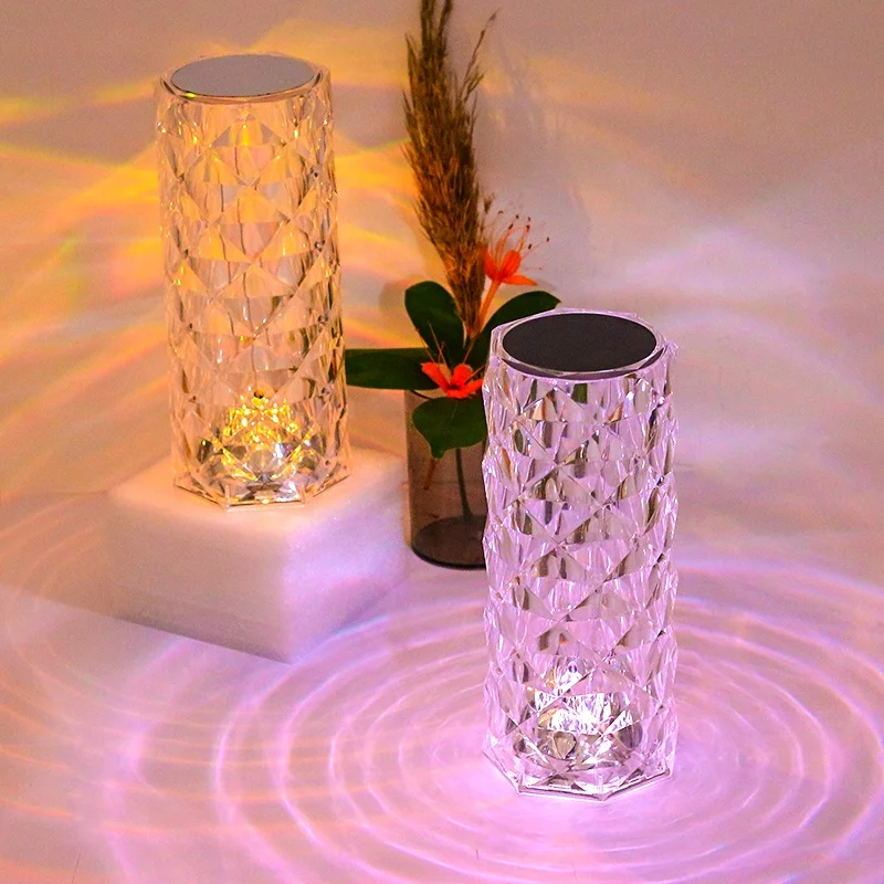 Modern Luxury LED Light Table Lamp Crystal Touch Control Decorative Lamp for Bedroom & Living Room Battery Operated