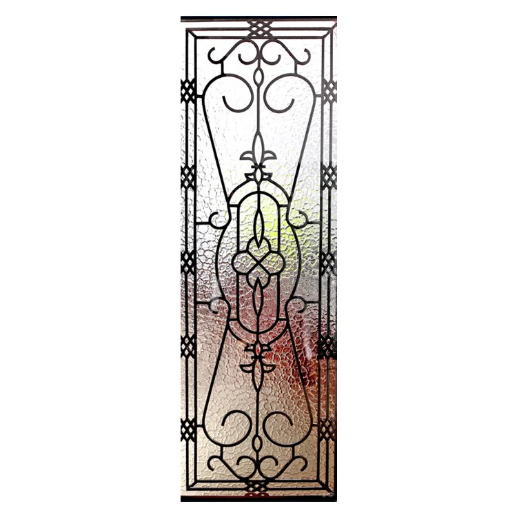 
New Design Black Images Double Tempered Palette Art Wrought Iron Door Glass 