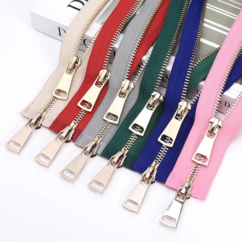 4# Brass Metal Zipper Alloy Chain Open Front Flap For Casual Pants Shoes Garments