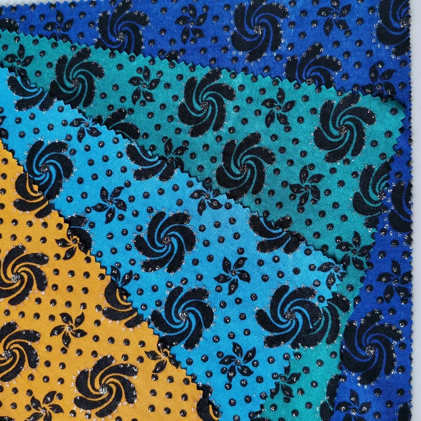 Full Bottom Beautiful Flowers Polyester Spandex Knitted Printed  4-way Stretch Bronzing Fabric
