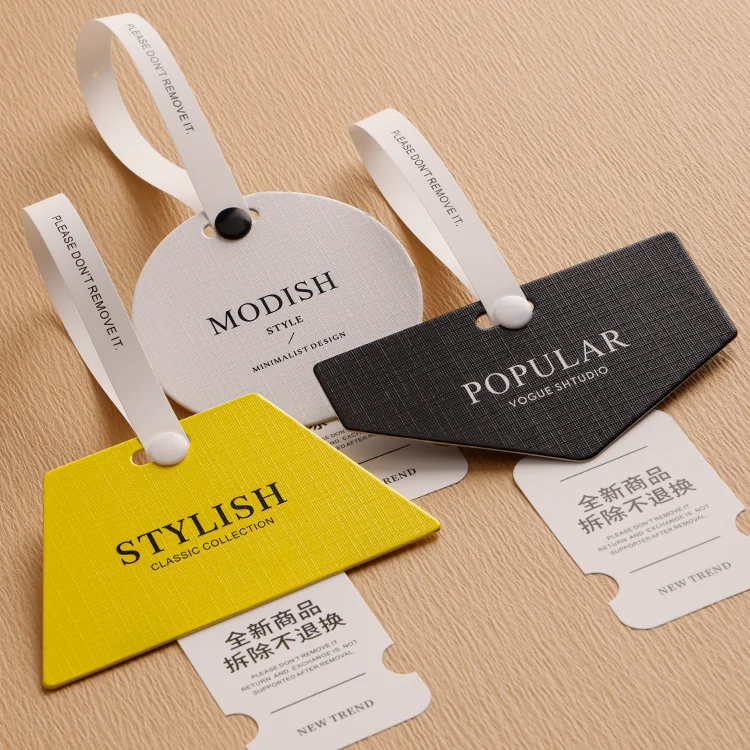 Luxury Custom Brand Design embossed Logo Clothing Tag Garment Hangtags matte paper Card Clothes Hang Tags