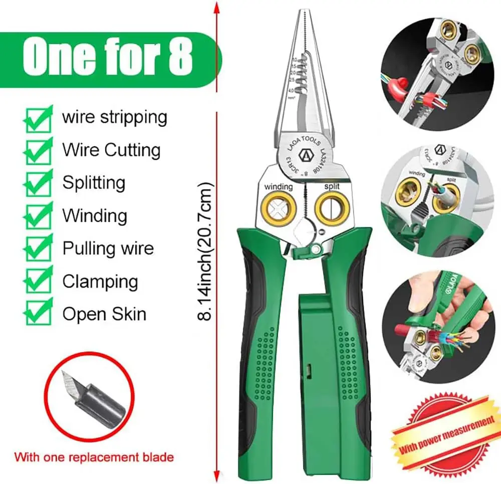 Wire Strippers with Electricity Measurement Function,8in1 Wire Stripping Pliers for Cutting and Pulling Wires, Cable Scissors