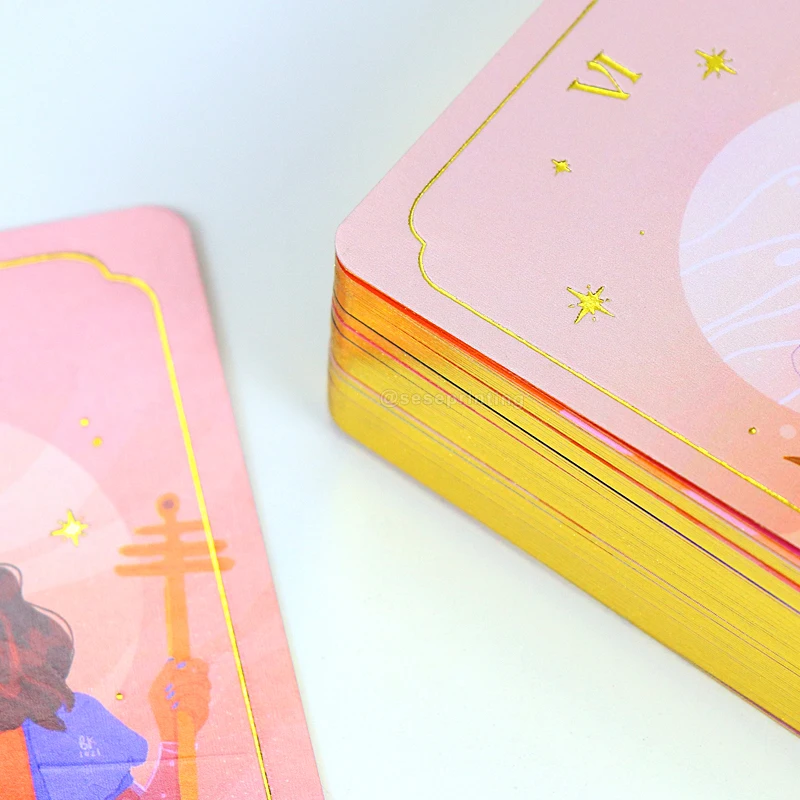 Make Your Own Pink Custom Made Gold Edges Tarot Print Gold Foil Paper Tarot Cards Decks With Guidebook Custom Logo Printed