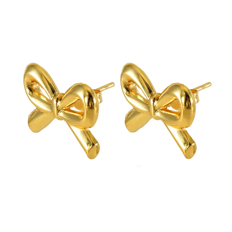 2024 Newest Style Stainless Steel Earrings 18K Gold Bowknot Bow Tie Rope Earrings Factory Direct Sales Low Price Customization
