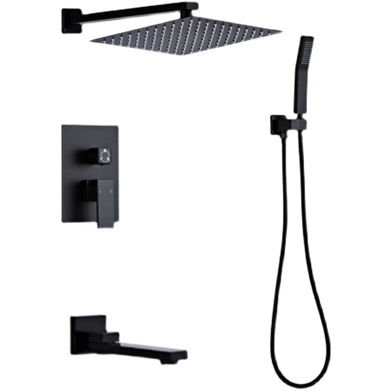 Contemporary Brass Polished Bathroom Shower Faucet Set Matte Black Mixer Shower Faucet