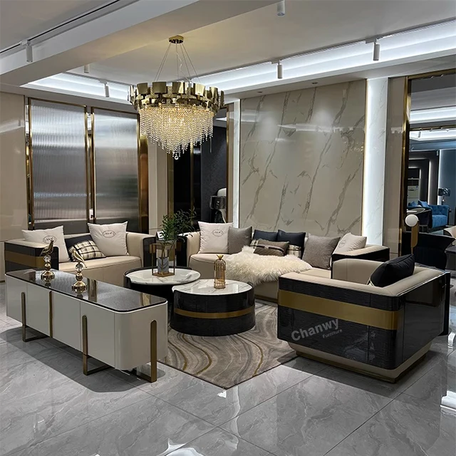 809 Italian light luxury modern simple style high-end villa living room household leather solid wood sofa