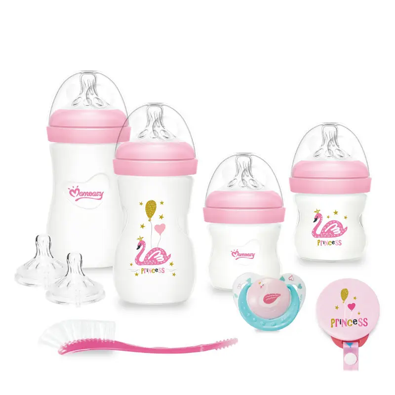 Custom momeasy Wide Neck Baby Feeding Bottles Gift Set Pink Blue Newborn Babies Bottles