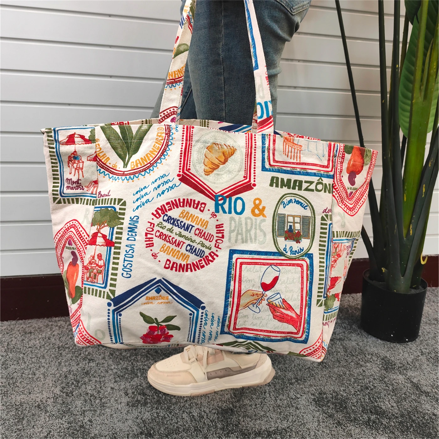 Fashion Large Capacity Hobo Bag Eco-friendly Canvas Shoulder Bag Foldable Cotton Shopping Tote Bag for Girls Sac Fourre-tout