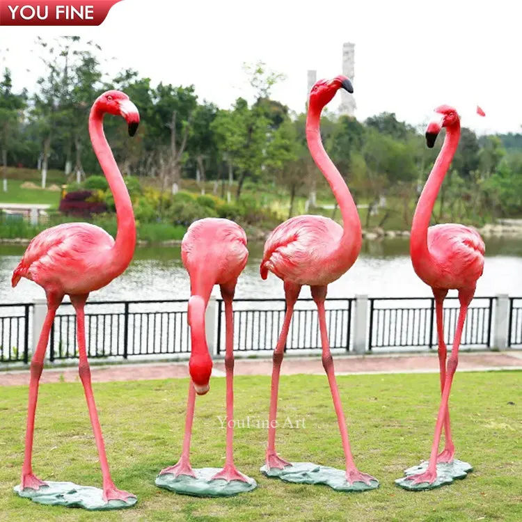 Outdoor Garden Life Size Resin Flamingos Statue Sculpture