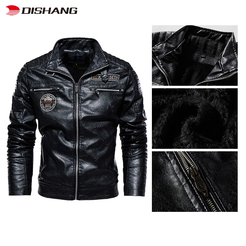 Custom Logo High Quality PU Leather Jacket Causal Belted Faux Leather Motorcycle Jacket Zipper Biker Coat Jacket For Man
