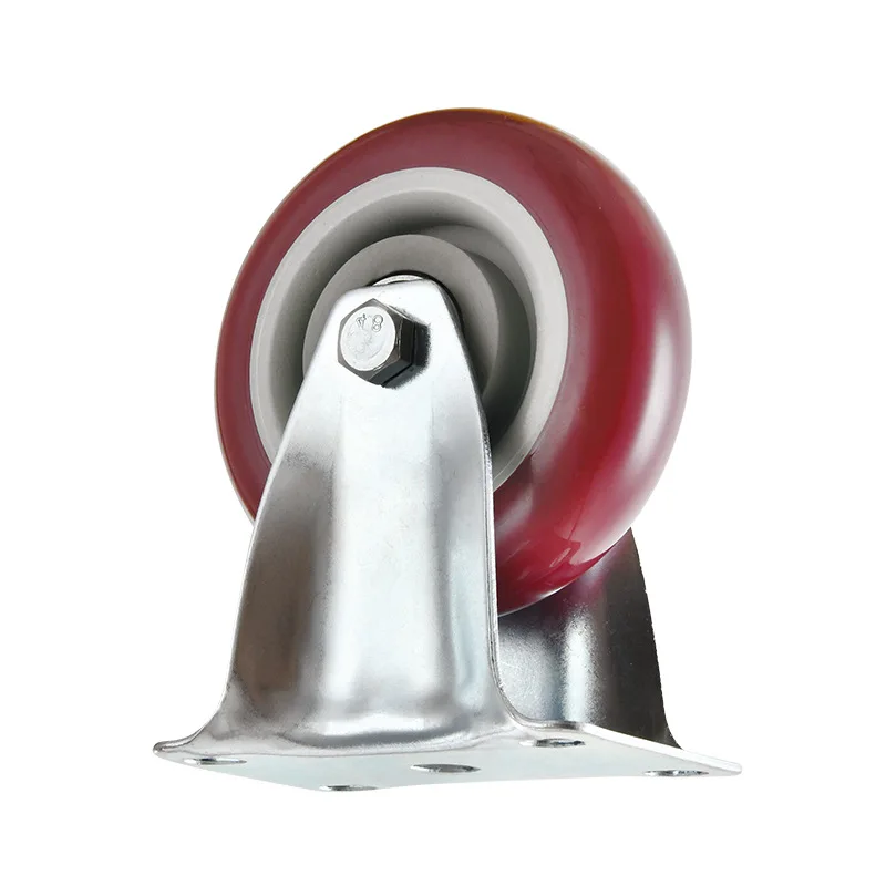 Heavy Duty Pu Plate Caster Wheel Industrial Shock Absorbing  Red Pvc Fixed Hand Carts And Trolleys Zine Castors Wheels