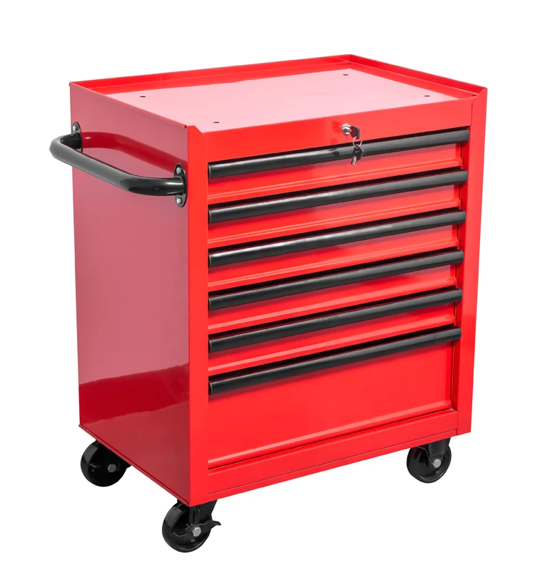 Hot sale 26.5 Inch  Red Coating  6 Drawer Cart with wheels  Rolling tool trolley with tools