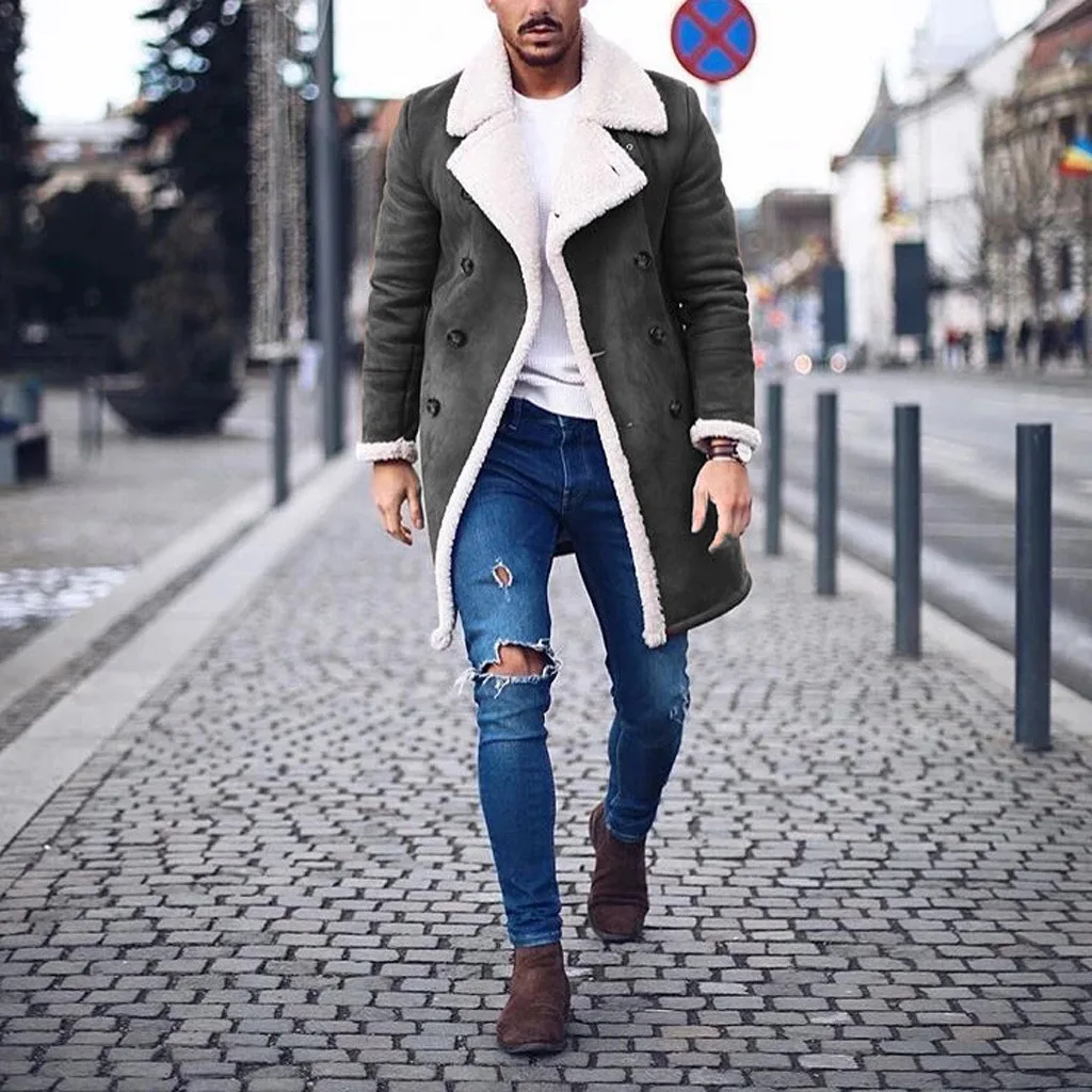 Free shipping Customized High Quality Fashion Vintage Fur Lined Faux Leather overcoat Warm Man Jacket