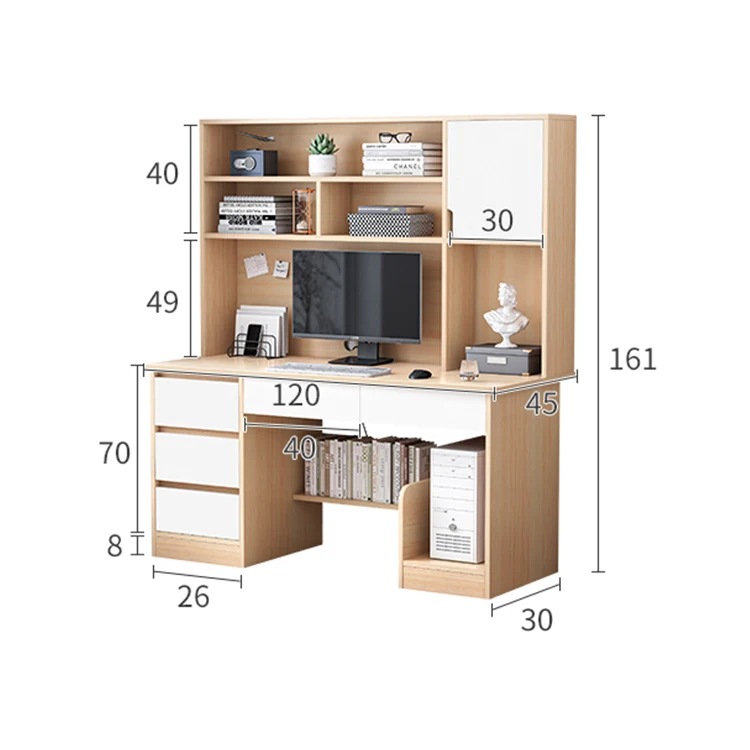 simple desktop student learning and write home single computer table office computer desk with bookshelf