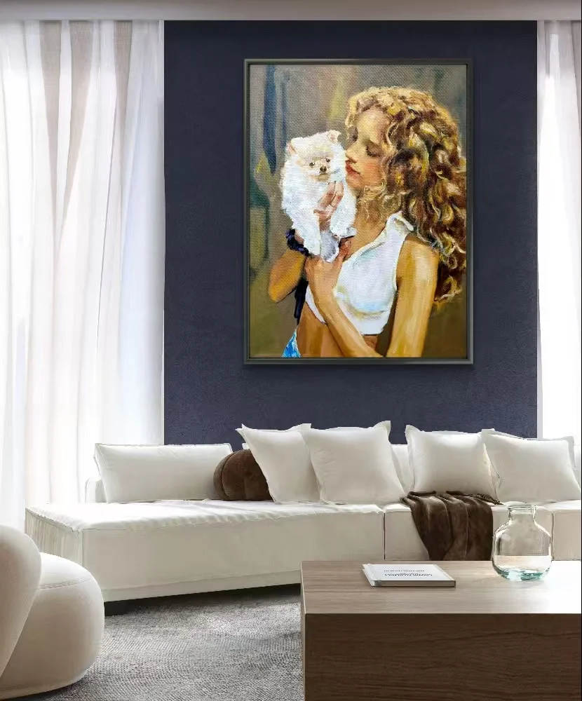 Картины маслом на холсте ручной работы музейное качество 100% в импрессионистском стиле портреты девочек домашние животные настенное искусство с рамкой домашний