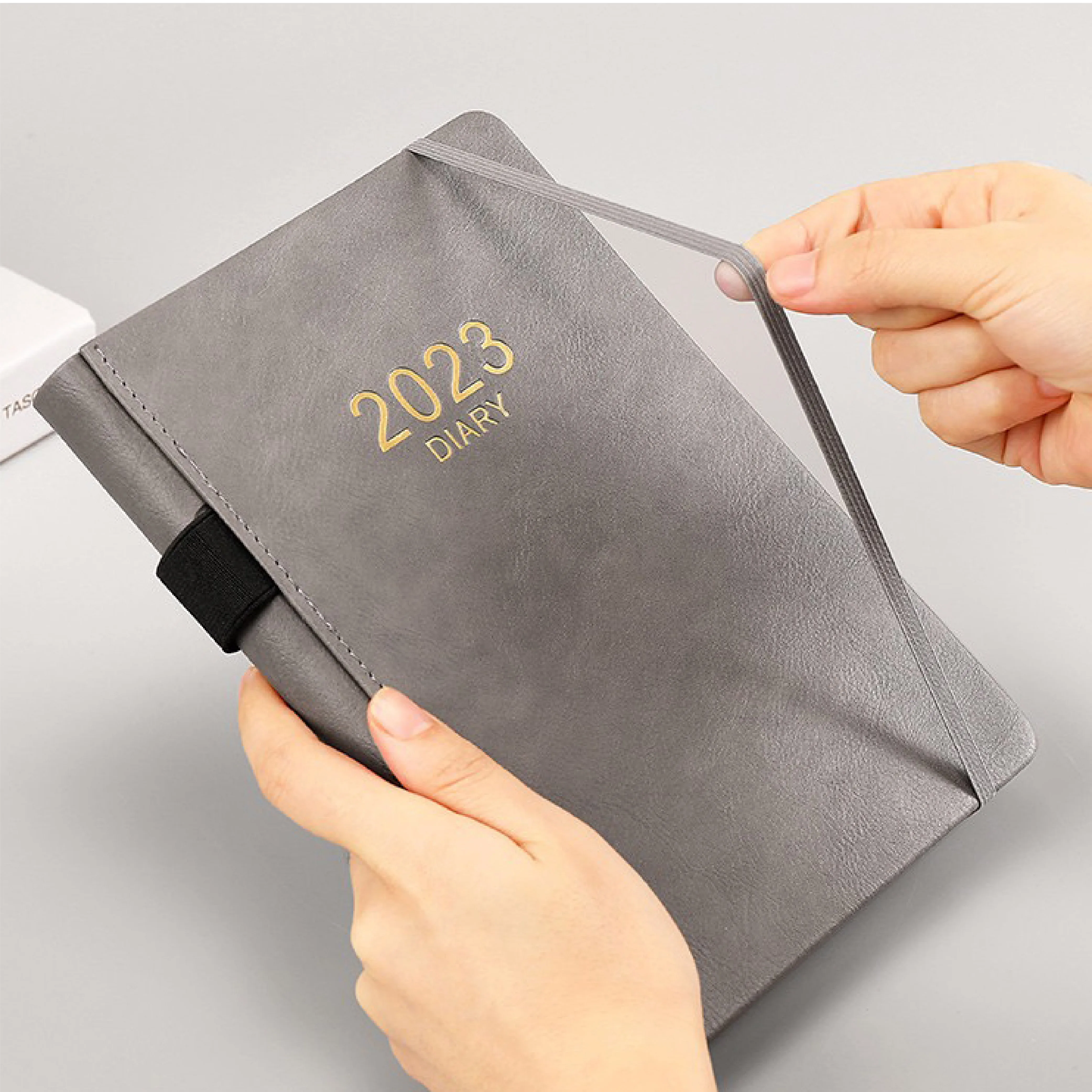 2024 colorful a5 daily planner custom logo print agenda pu leather notebook pen holder journal everyday business school diary