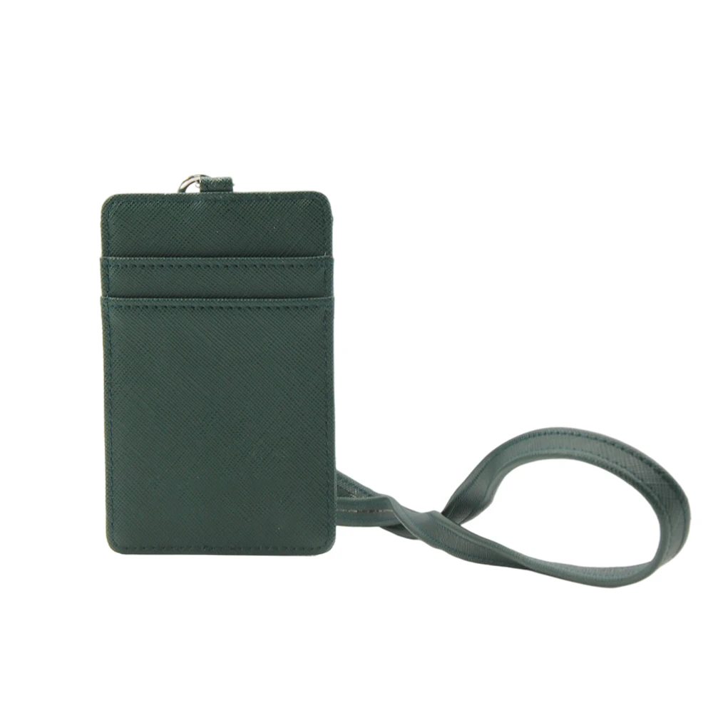 Premium PU leather working job badge ID card holder student ID card holder with nice leather neck strap lanyard