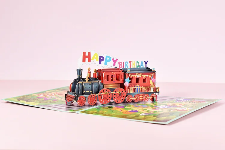 Birthday Train 3D Pop Up Greeting Cards,Happy Birthday Greeting Cards Postcards for Mom Wife Sister Boy Girl and Friends
