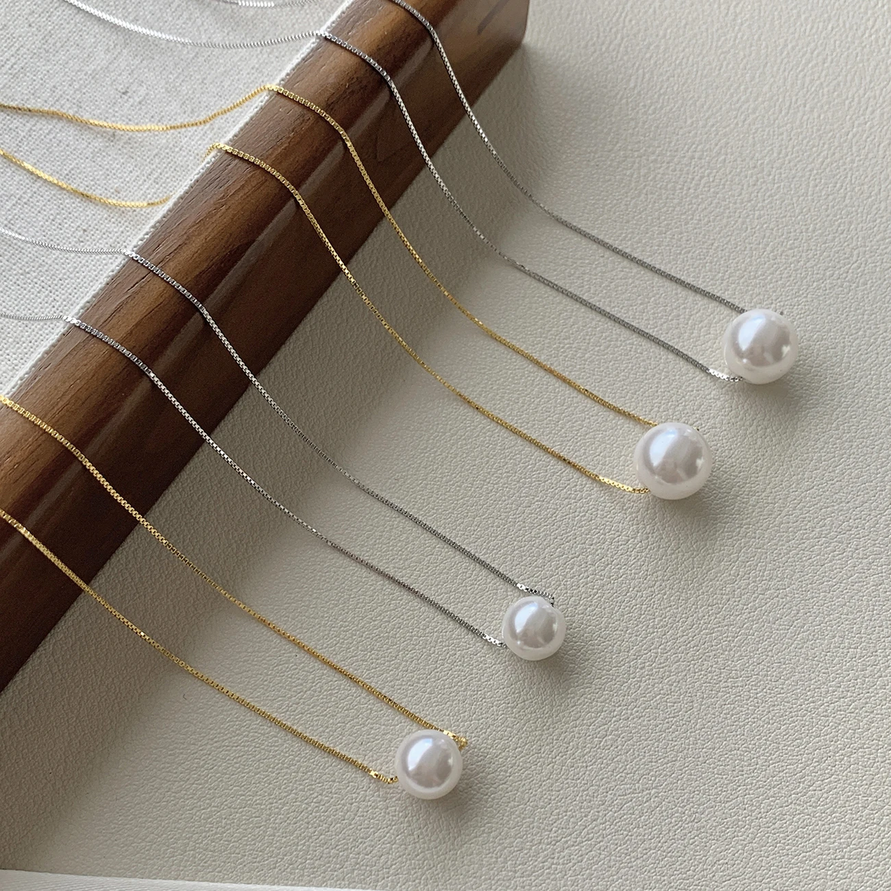 Minimalist 925 Sterling Silver 18K Gold Plated Fashion Jewelry Single Pearl Bead Necklace  for Women