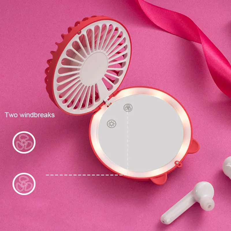 
Beauty Portable Led Mirror Makeup Pocket Hanging Fan Usb Charging Handheld Touch Mini Small Desk Fan 