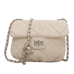 2022 latest lady small mobile bag metal chain plaid women coin purse Pu Leather Women lipstick phone purse