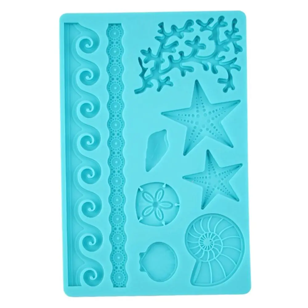 Creative Sea Underwater World Shell Star Fish Wave Fondant Cake Decoration Cake Border Silicone Mold