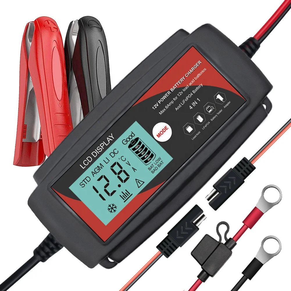 6 Amp Battery Charger and Maintainer 12V, Automotive Battery Charger and Maintainer for Cars