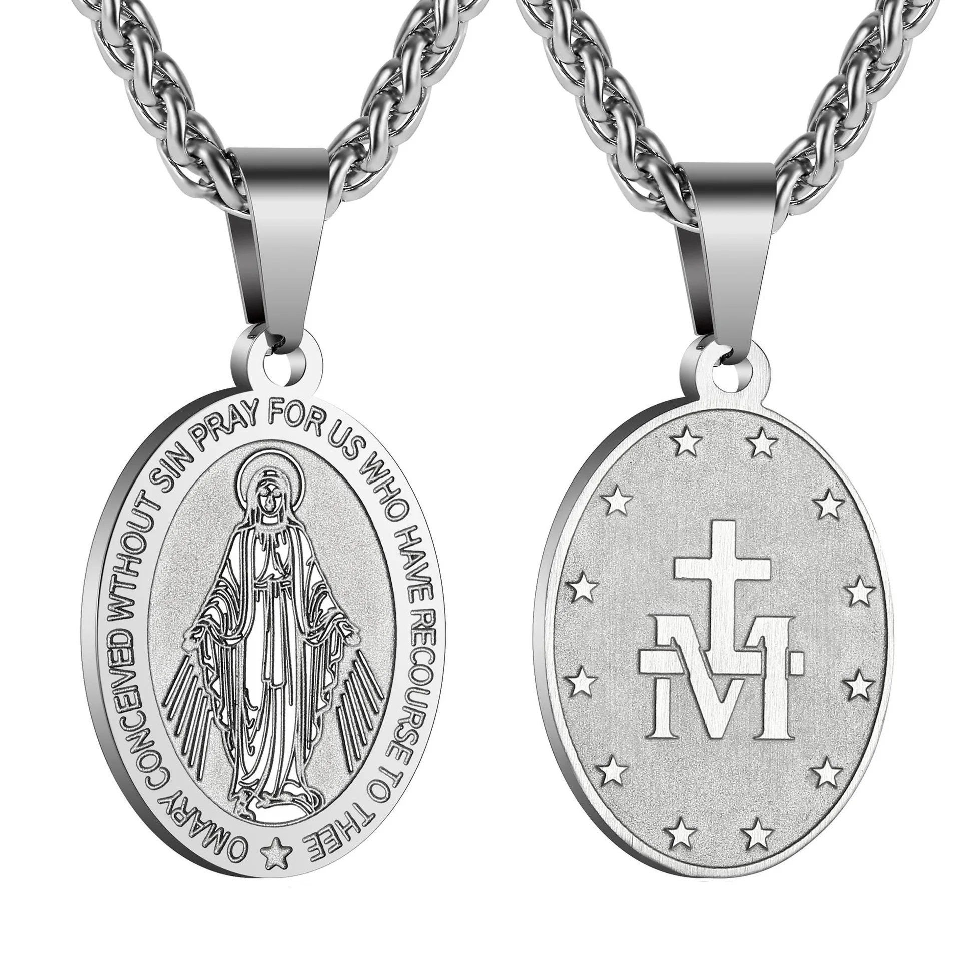 Miraculous Medal Silver Gold stainless steel Catholic Vintage Medals Religious Necklaces Mary Virgin Our Lady Pendant Jewelry