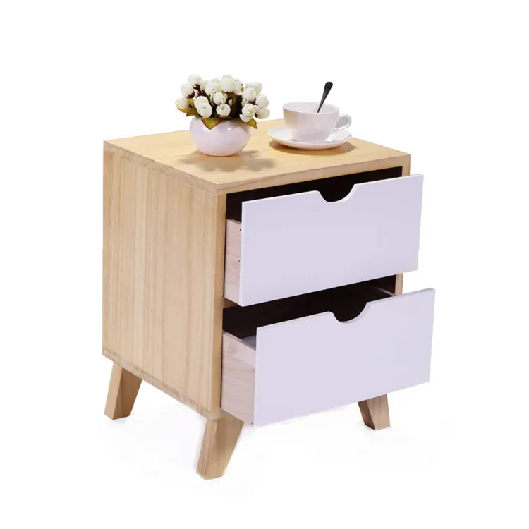 Cheap high quality Rectangular silhouette Set of 2 White Walnut color wood night table