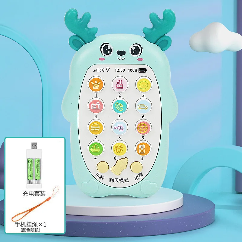 New Arrival Cute Deer Bilingual Vibrating Mobile Phone Toy With 3 Colors Deer Teether Educational Mobile Phone Toy