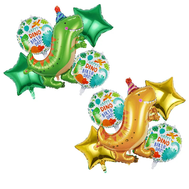 5PCS INS Jungle Animal Dinosaur Hat Foil Balloons Balloon Set Roar Globos De Dinosaurio Dino For Happy Birthday Party Decoration