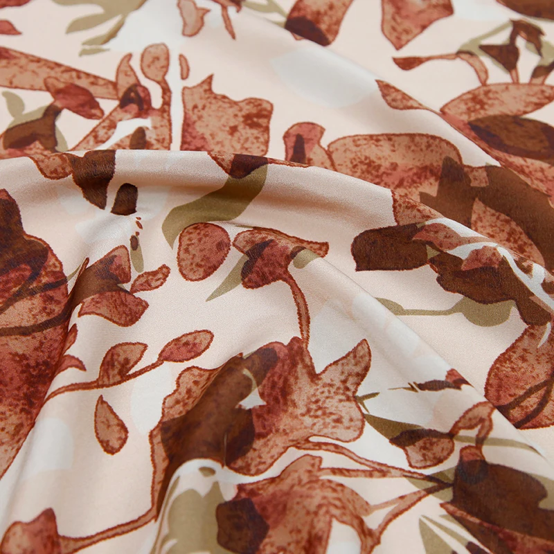 Beautiful 6 A Grade silk satin with spandex 16mm leaves digital printing fabric spring summer dress