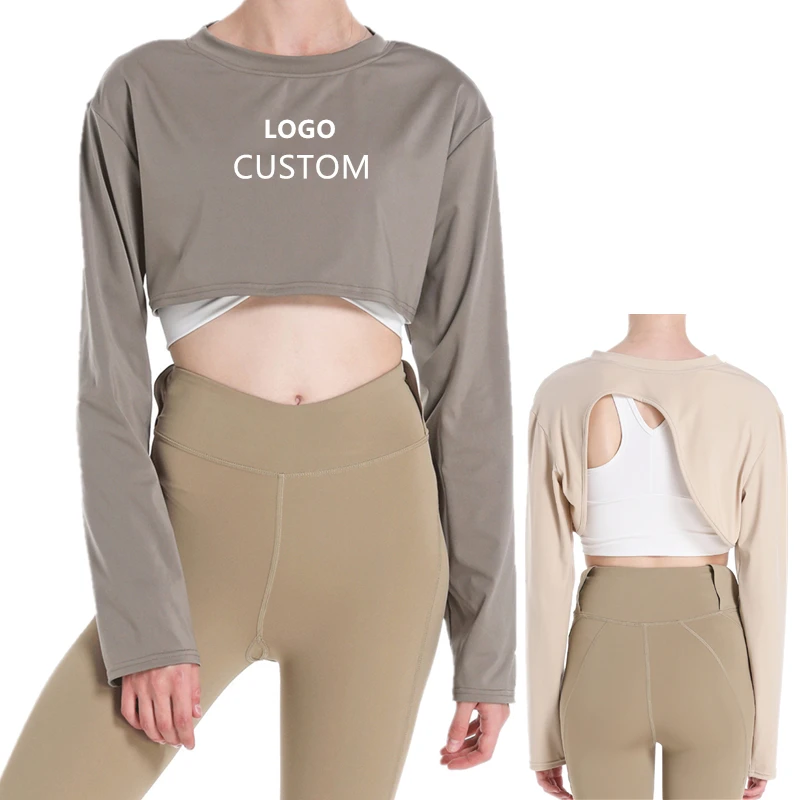 Casual Reversible Fitness Crop Top Women Nylon Sports Shirts Long Sleeves Sweatshirt Gym Workout Yoga Running Jogging Pullover