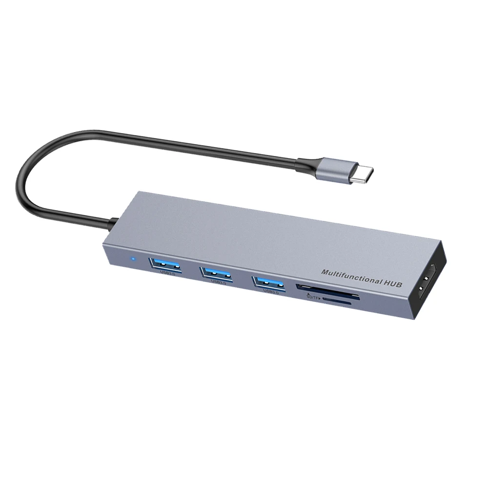 Hot-selling Aluminum Alloy 6 IN 1 USB C Hub with USB 3.0 SD TF Card High-Definition Multimedia Interface Adapter Docking Station