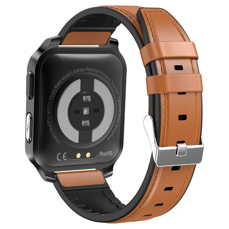 Shenzhen smartwatch manufacture SPO2 ECG heart rate smartwatch E90 leather strap smart watch