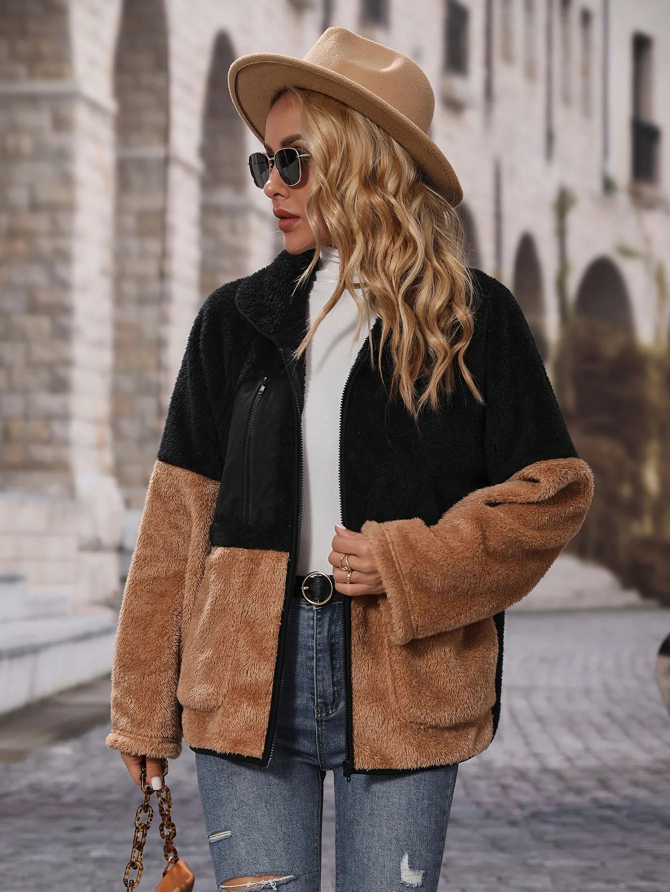 OEM ODM Custom Logo Wholesale New Winter Women  Streetwear Neon Pink Contrast Trimmed Leopard Long Sleeve Shacket Jacket Coat