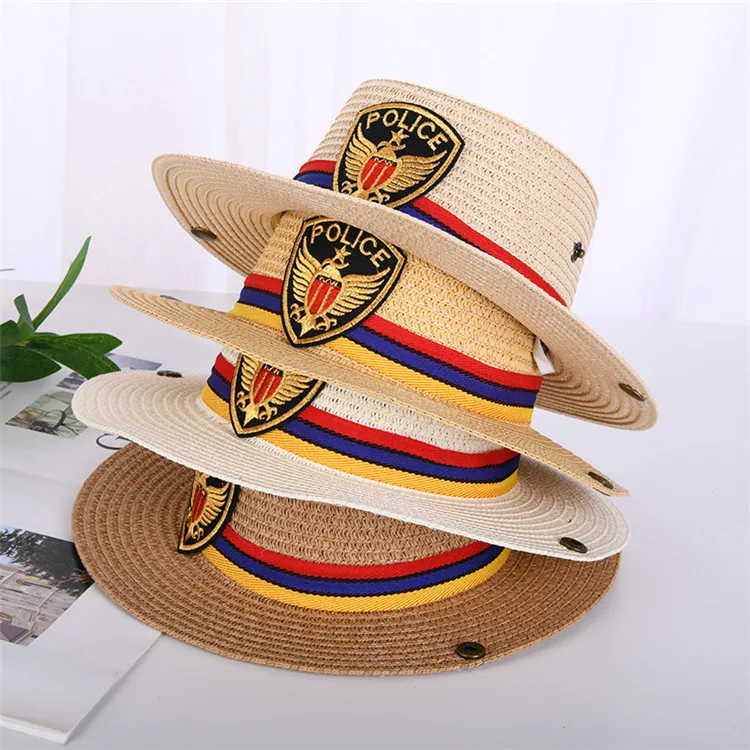 HEFT BOOOGE Summer Sunshade UV Protection Children Flat Top Cowboy Beach Kids Straw hats