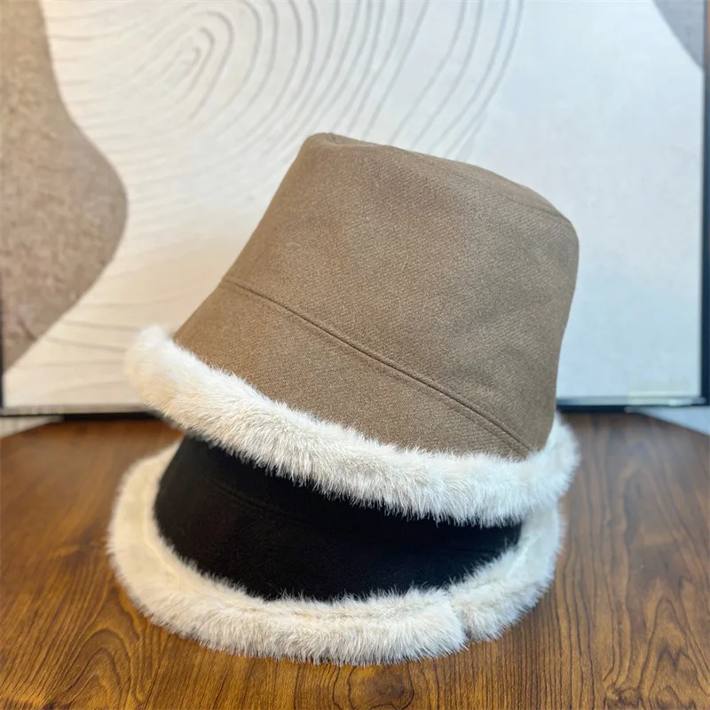 Korean version big head circumference plush fisherman hat women autumn winter thickened insulation fashion basin cap
