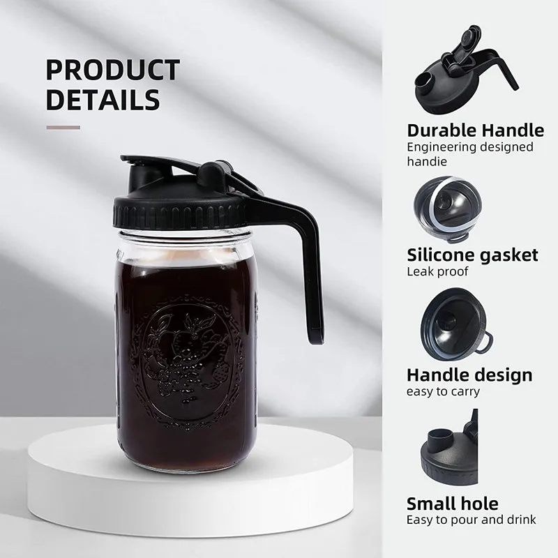 Bulk Reusable Wide Mouth Mason Jar Plastic Flip Cap Drinking Lids Pour Spout Lids With Handle