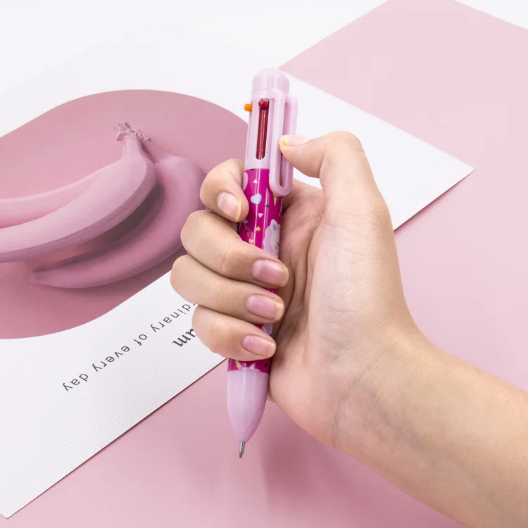 0.7mm Unicorn Design Multi-Color Ballpoint Pen 6-in-1 with Customized Printing Plastic Material for Gifts