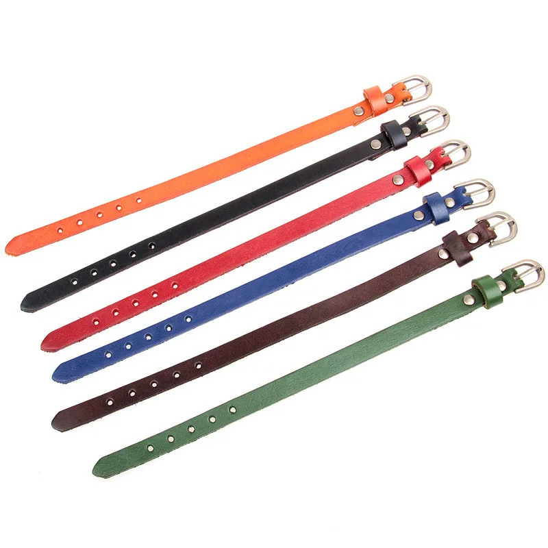 Wholesale Adjustable Simple Classic Punk Gothic Leather Straps Bracelets Washed Thick Cowhide Face & Hairy Bottom